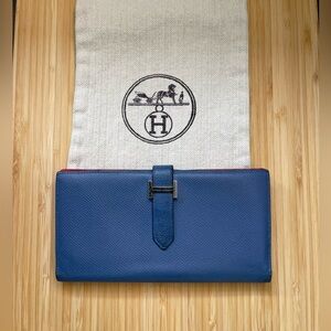 Authentic Hermes Epsom Bearn Soufflet Bicolour Leather Bifold Long Wallet